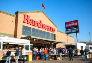 Community members celebrating at Zeskind's Hardware 100th anniversary event.