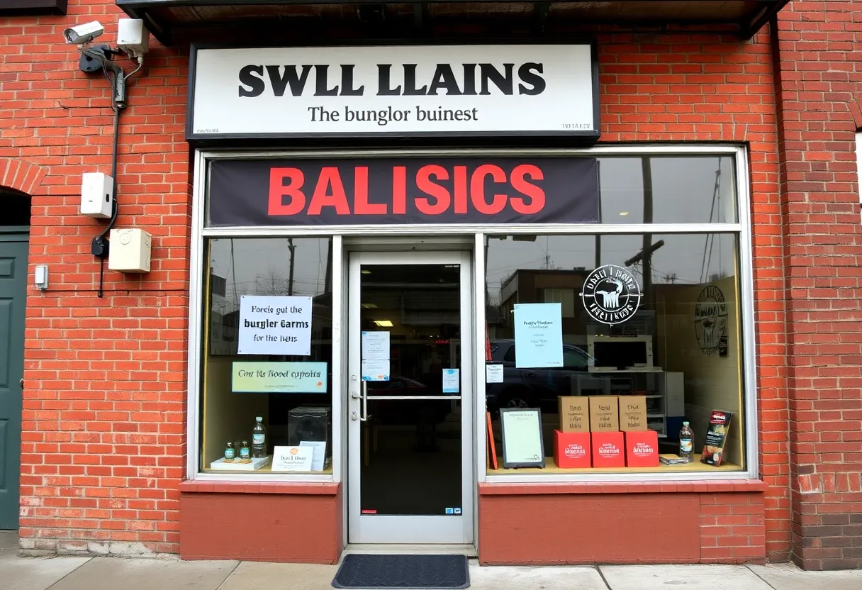 A storefront of a Baltimore business with visible security features.