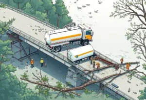 Bridge collapse in Baltimore County with a truck and emergency crews