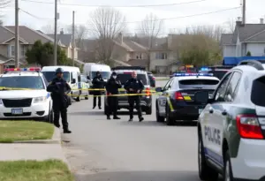 Police vehicles and officers at the scene of a shooting investigation in Baltimore County.