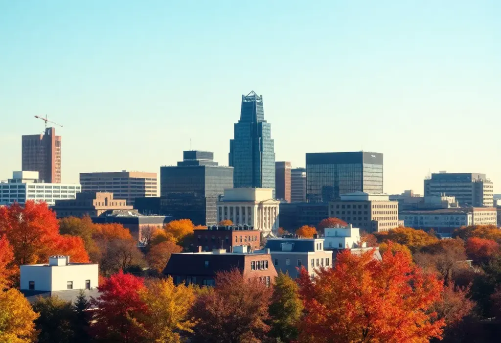 Scenic view of Baltimore in autumn with fall foliage