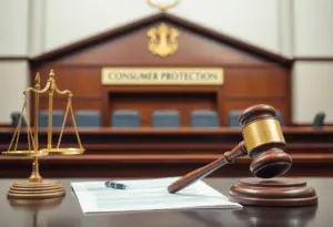 Courtroom scene representing Baltimore's lawsuit against MoneyLion