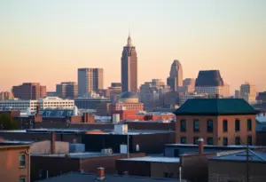 Baltimore skyline with liquor establishments
