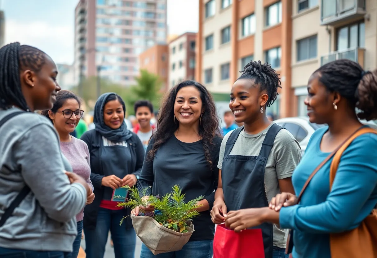 Group of diverse volunteers participating in community service in Baltimore.