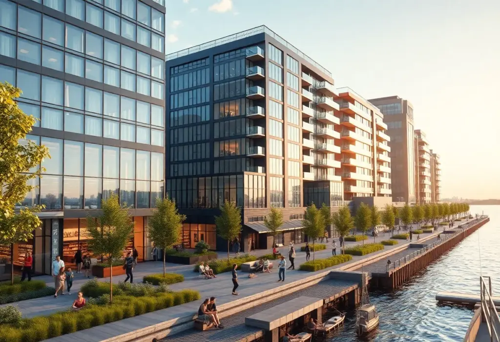 Overview of the Baltimore Peninsula development with new office and retail spaces.