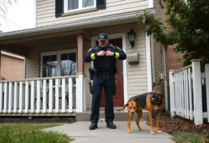 Baltimore police officer near house during dog incident
