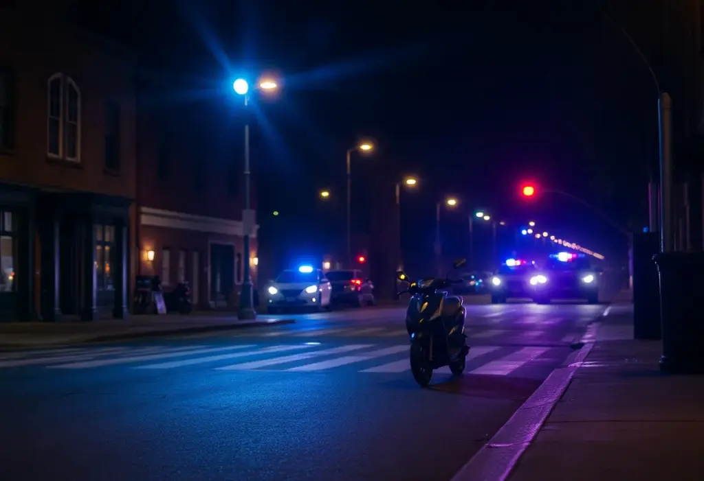 Police responding to a shooting incident in Baltimore at night.