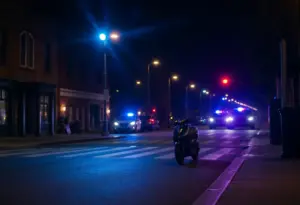 Police responding to a shooting incident in Baltimore at night.