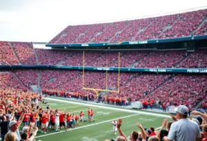 Baltimore Ravens football game with fans celebrating a touchdown.