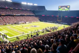 Stadium filled with Baltimore Ravens fans during a game