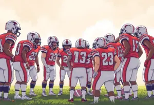 Baltimore Ravens team strategizing during a huddle