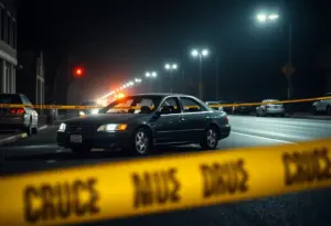 Abandoned car with bullet holes at a crime scene in Baltimore