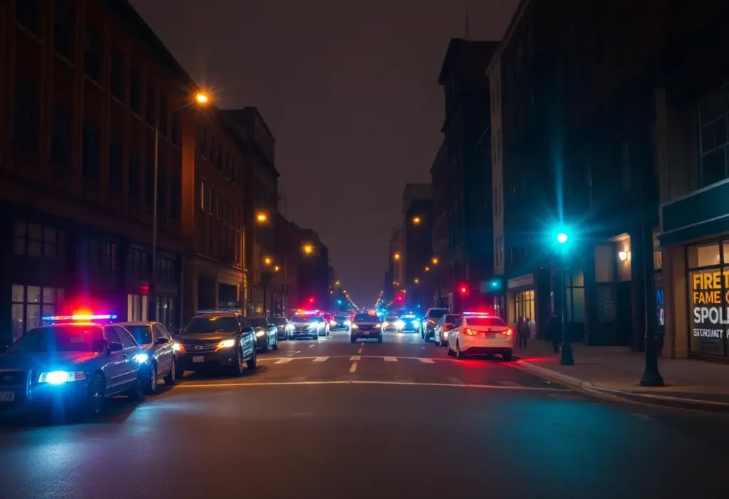 Police lights on a Baltimore street after a shooting incident