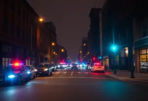 Police lights on a Baltimore street after a shooting incident