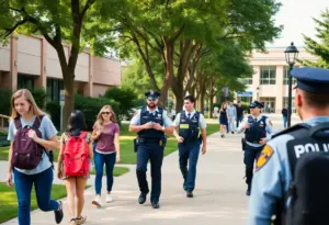 Students on campus with increased police presence for safety