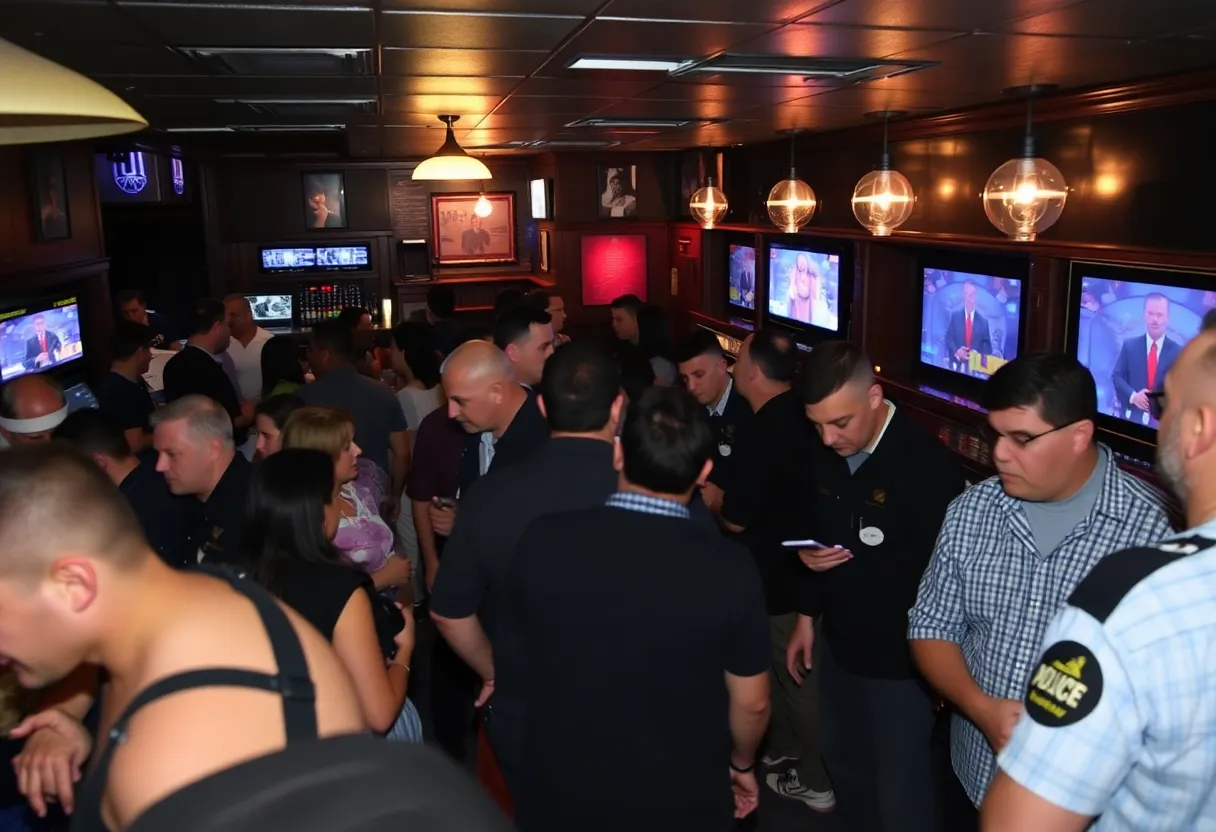 Scene depicting a tense nightlife situation outside a bar in Baltimore