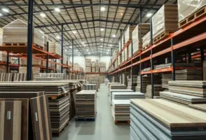 Warehouse filled with flooring materials post-cargo theft incident.