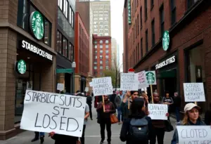 Closed Starbucks location in Baltimore with protestors
