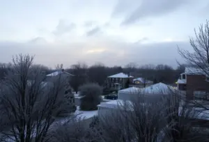Frosty winter night in Maryland with cloudy skies