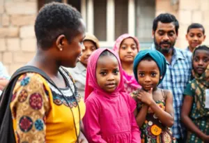 Community members discussing child safety and trafficking awareness