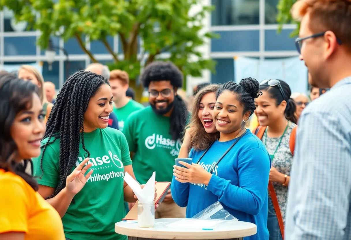 People participating in community service activities focused on philanthropy in Baltimore.