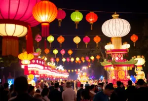 Colorful lanterns and performers at the Día de los Muertos Festival in Baltimore