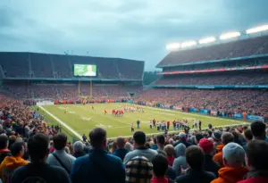 Crowd of Ravens fans looking disappointed during a game.