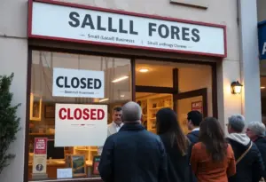 Local business storefront with community members showing support