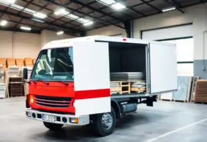 Delivery truck at a warehouse for a tile company