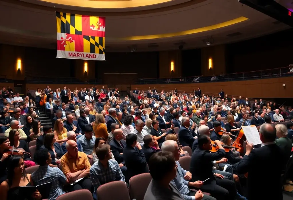 Image showing the Impact Maryland 2025 Summit at Joseph Meyerhoff Symphony Hall with attendees and performances.