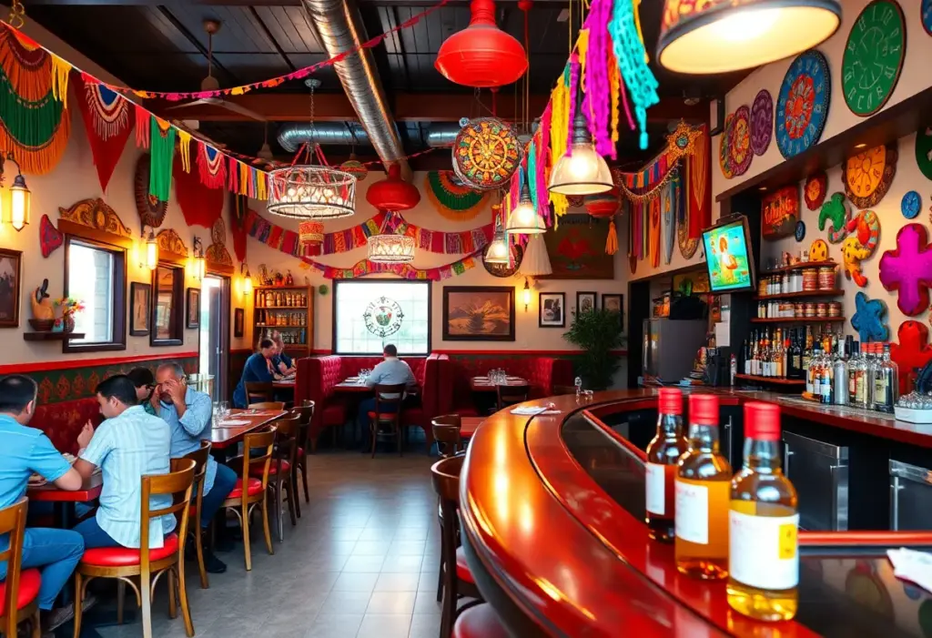 Interior of Lime & Salt Taqueria in Baltimore with colorful decorations