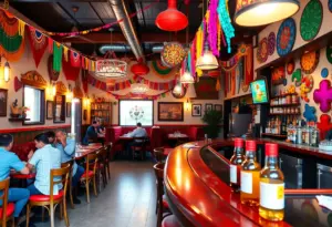 Interior of Lime & Salt Taqueria in Baltimore with colorful decorations