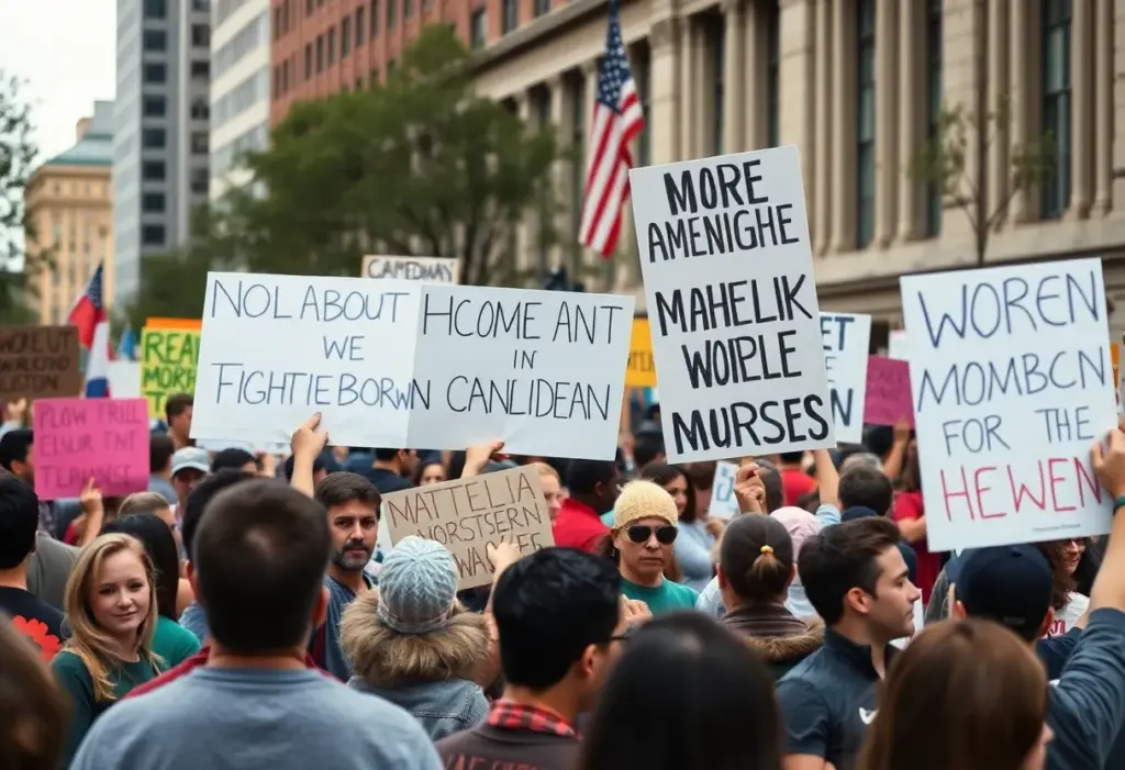 Crowd of protesters advocating for democracy in Maryland.