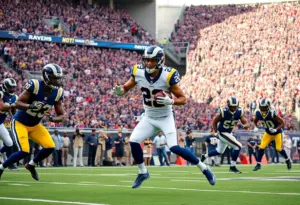 Los Angeles Rams players celebrating during the game against Baltimore Ravens.