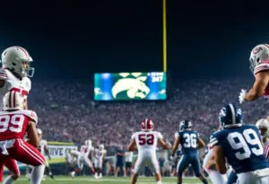 Rams and Ravens players competing on the field during the game