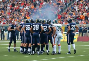 Baltimore Ravens team huddle during a football game