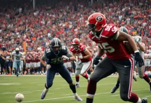 A dynamic football game showcasing Baltimore Ravens players in action against the Buffalo Bills.