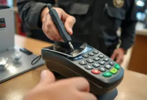 U.S. Secret Service agents removing a skimming device from a card reader