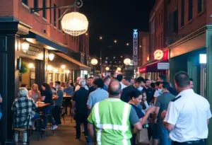 A vibrant nightlife atmosphere in Towson, showing patrons enjoying local establishments.