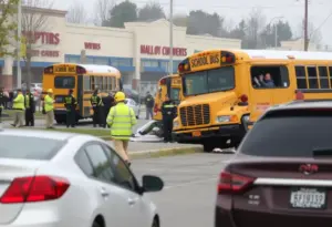 Emergency responders at the scene of a school bus crash in Woodlawn, MD.