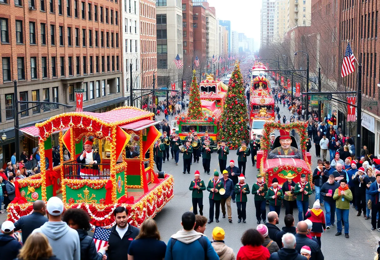 Colorful floats and marching bands at the Baltimore holiday parade