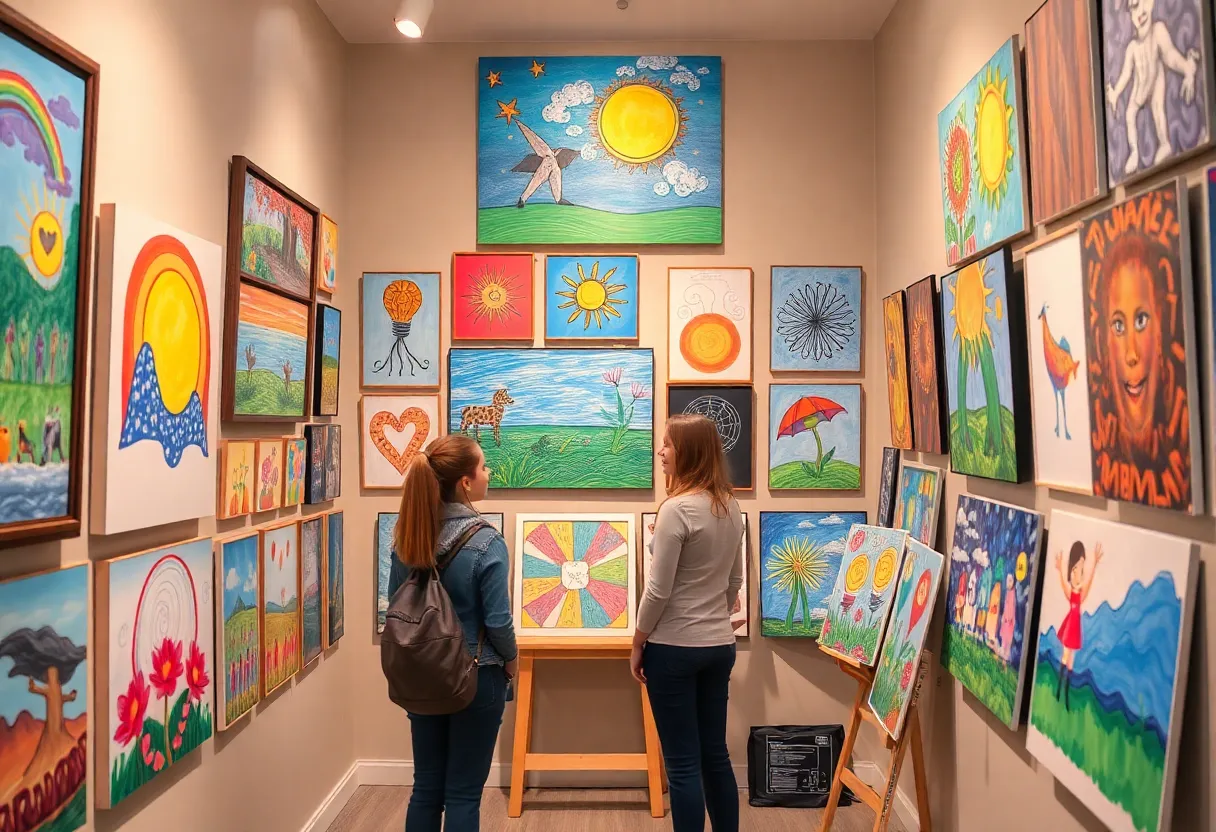 Artwork by Baltimore YoungArts winners displayed in an art gallery