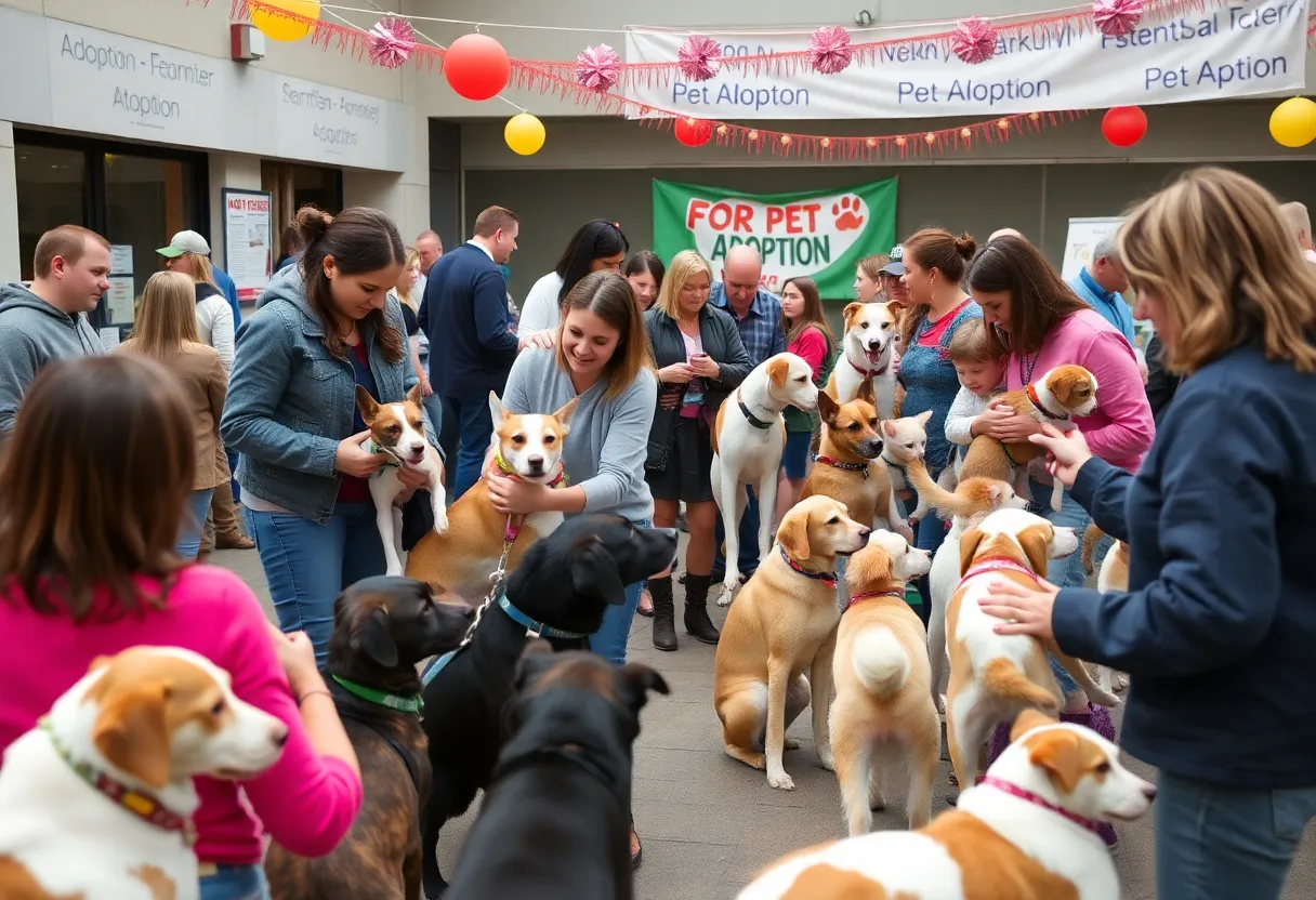 Families looking at pets during the Black Furiday adoption event