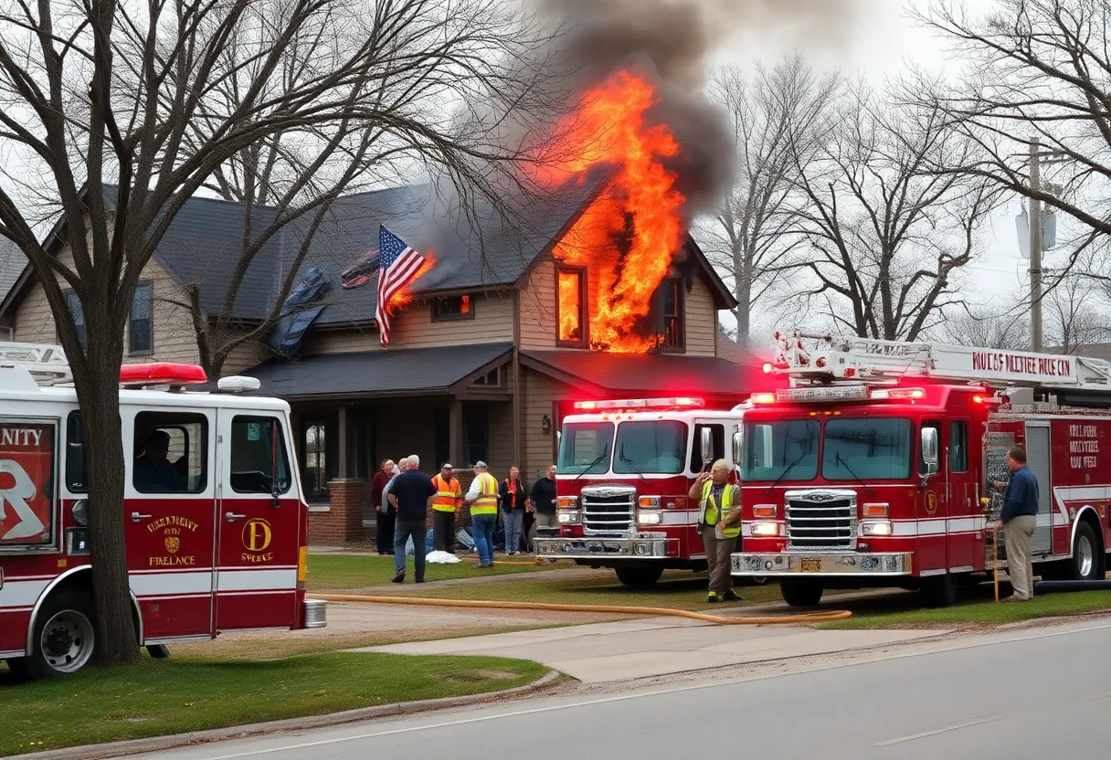 Emergency responders at the scene of a house fire in Clear Spring, Maryland.