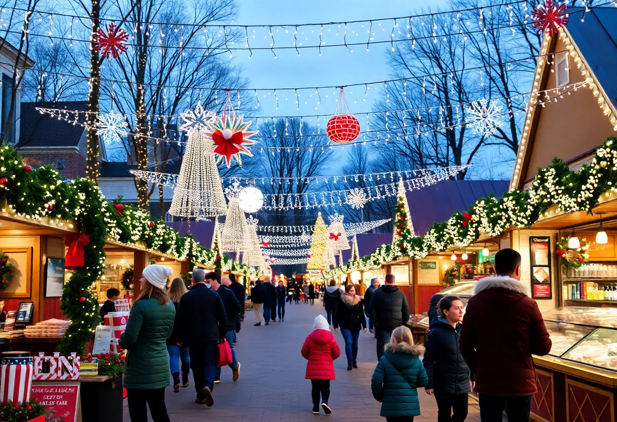 Families enjoying holiday festivities in Howard County with lights and decorations.