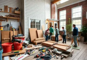 DIYers collaborating on a home renovation project in Baltimore.