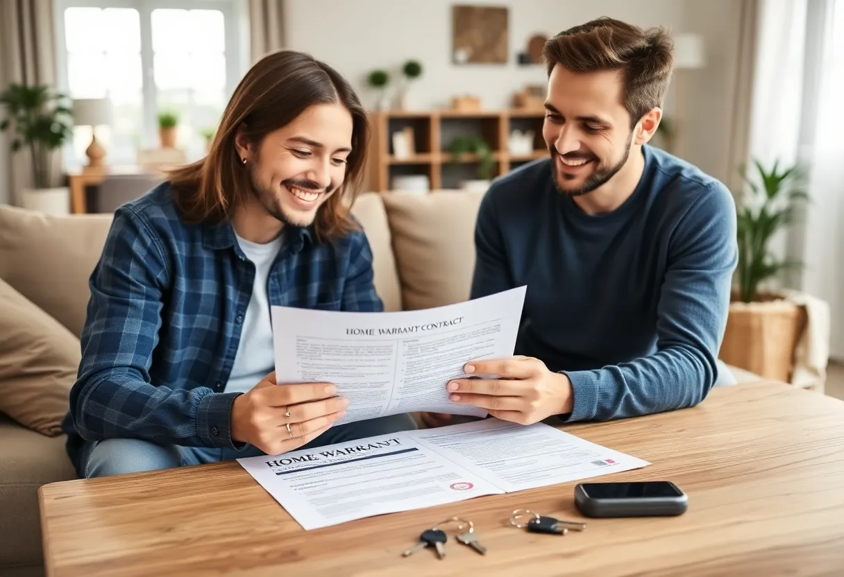 Couple reviewing home warranty contract