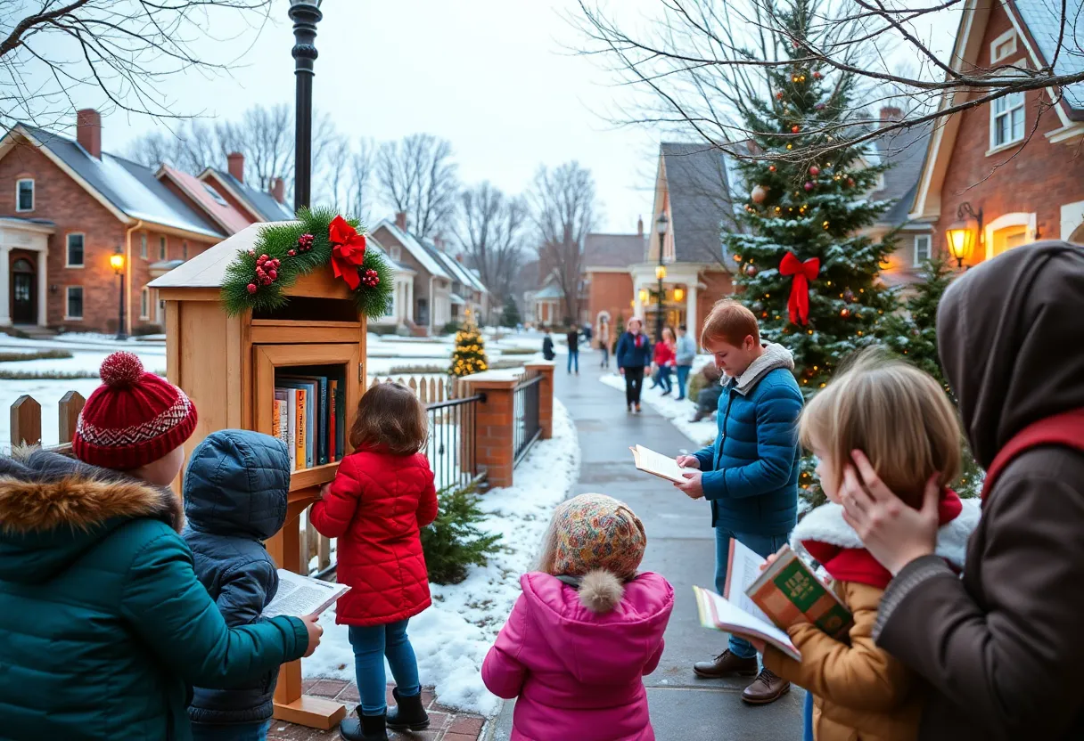 Families reading and caroling in Maryland
