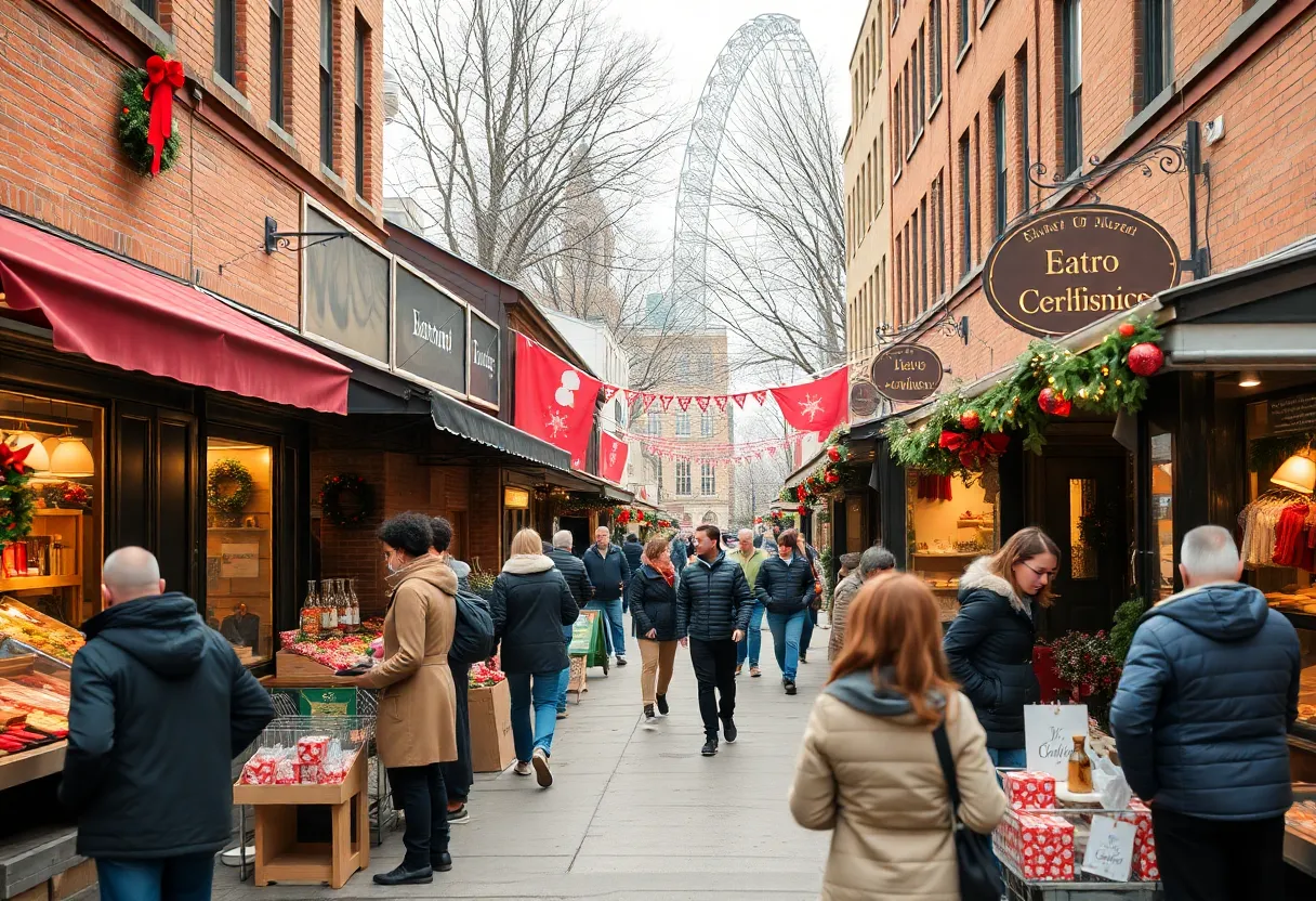 Baltimore community celebrating Small Business Saturday with local shops and festive decorations.