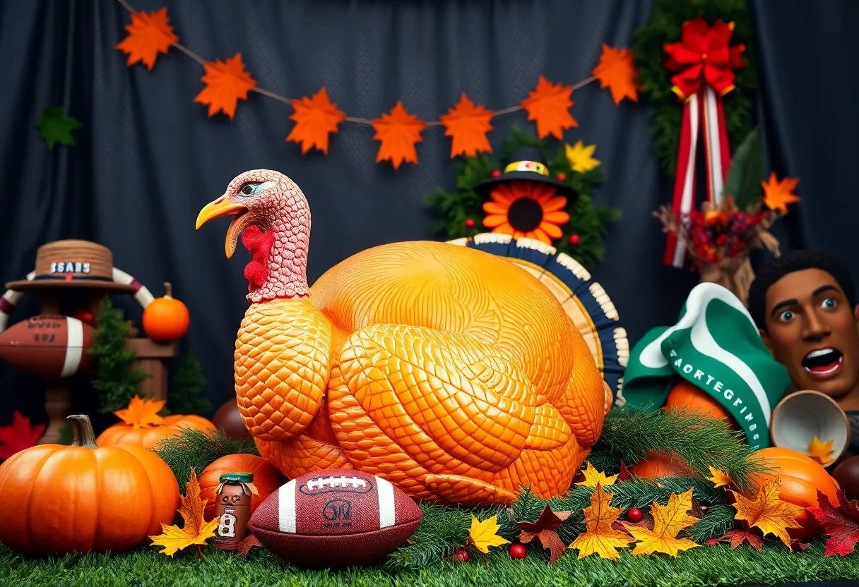 Thanksgiving dinner featuring sports elements
